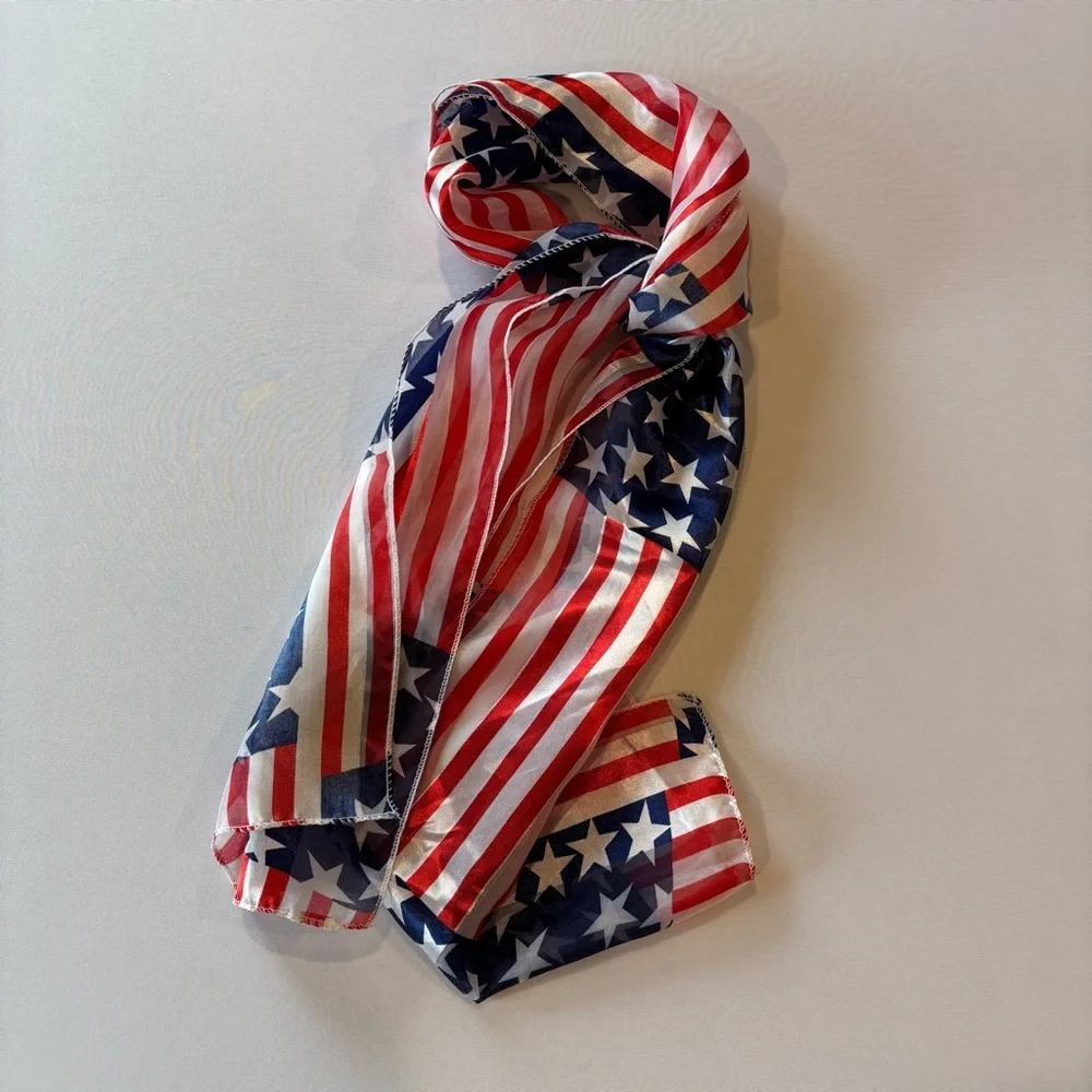 AMERICAN FLAG 🇺🇸 Fourth of July Sheer Scarf‎ 🧣 Red, White & Blue Scarf